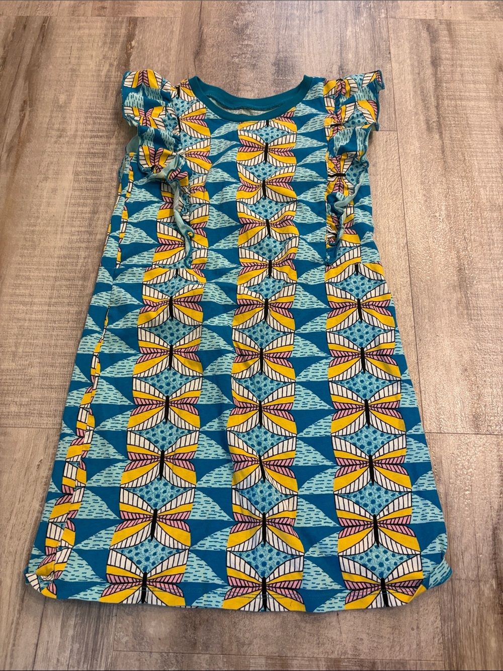 Teal Butterfly Print Ruffle Sleeve Dress 8